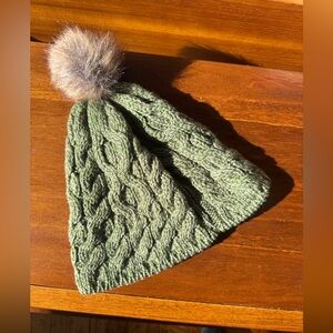 Aran Bobble Hat, Color Meadow Green, Irish wool knit